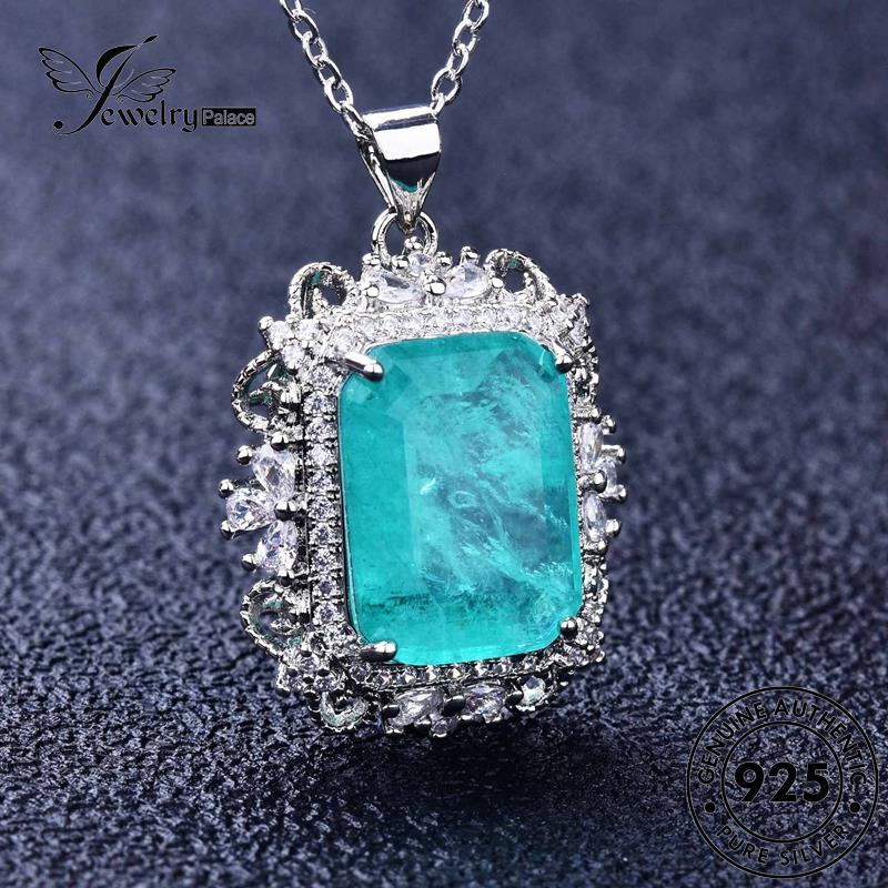 Jewelrypalace Kalung Perak Asli925 Set Kreatif Wanita Berlian Kotak Aquamarine S157