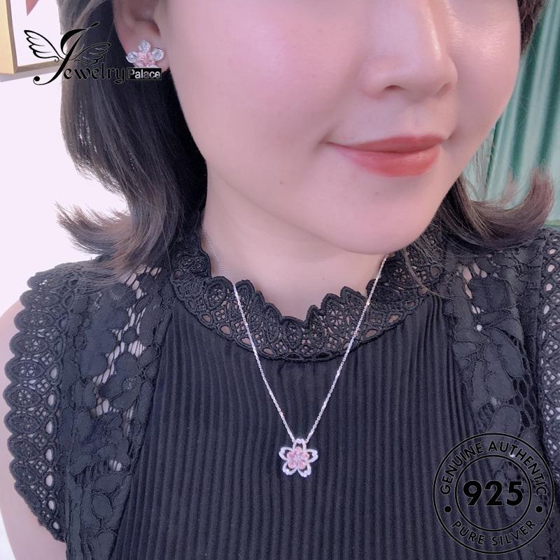 Jewelrypalace Kalung Pink Set Sakura Wanita925 Asli Kristal Manis Perak Berlian S172