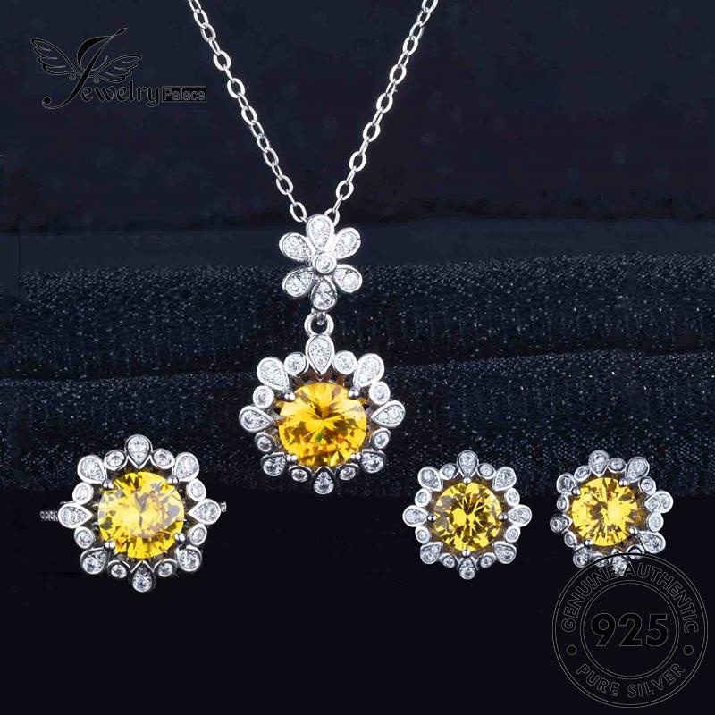 Jewelrypalace Kalung Asli Citrine Bunga Matahari Silver Wanita Kreatif Set925 S228