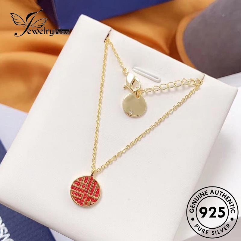 Jewelrypalace Original Set Tali925 Retro Wanita Kalung Merah Perak S233