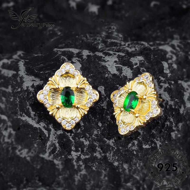 Set Perhiasanpalace Kalung Perak Kotak Retro925 Wanita Asli Emerald S214