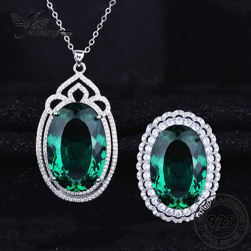 Tempat Perhiasan Wanita925 Perak Asli Telur Deluxe Kalung Set Emerald S254