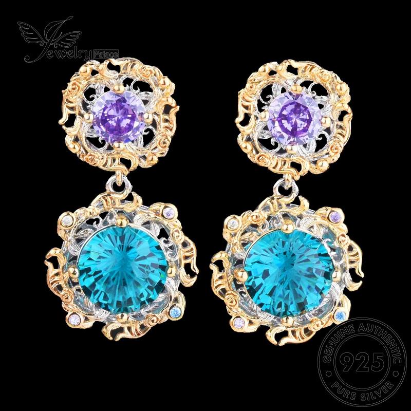 Jewelrypalace 925set Wanita Bulat Asli Kalung Safir Perak Mewah S255