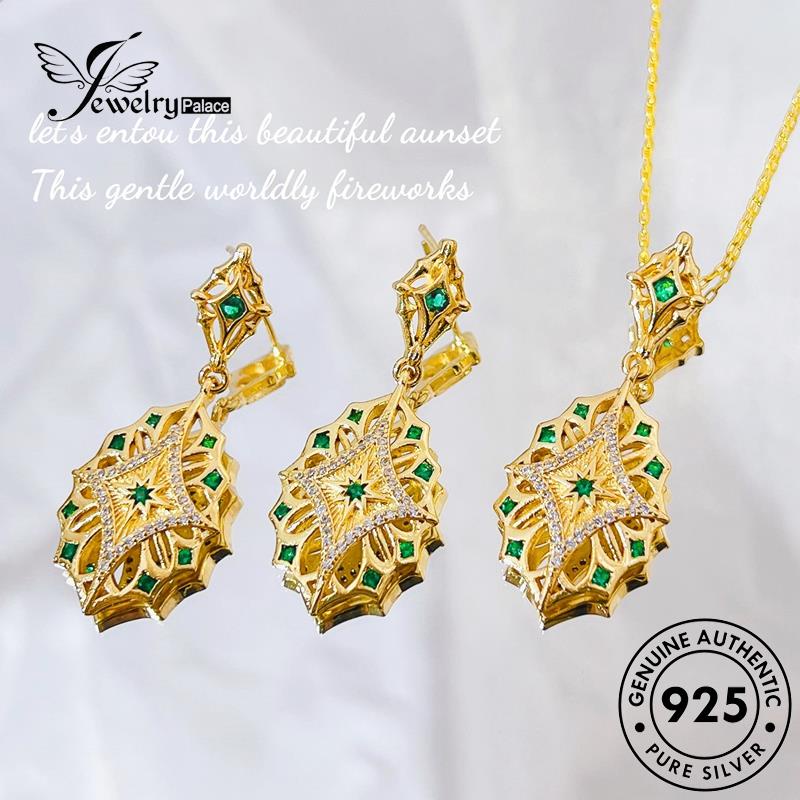 Jewelrypalace Emerald Vintage Emas Wanita Asli Kalung Perak925 Set S278