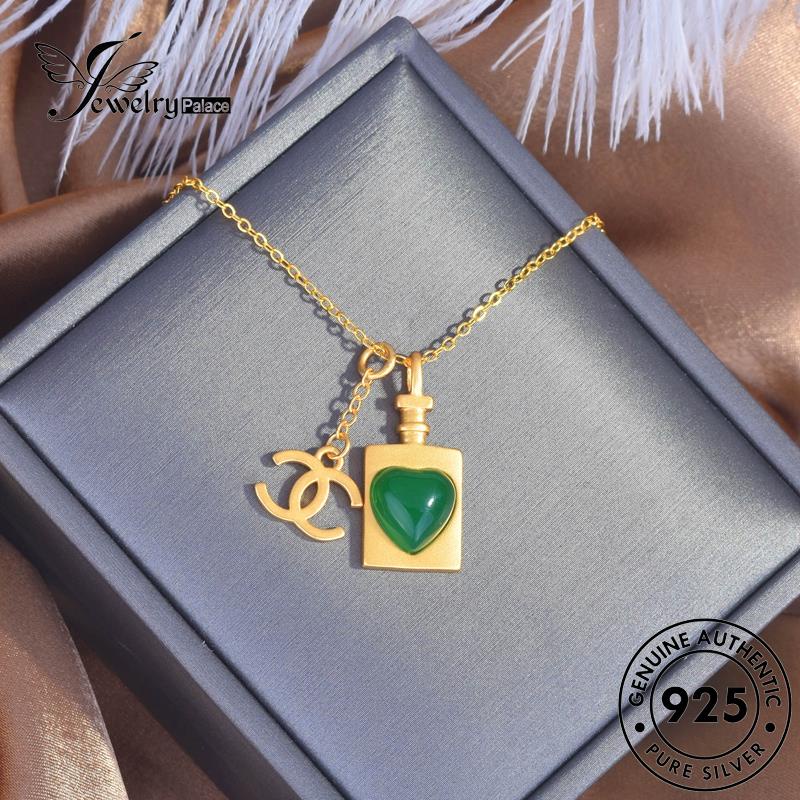 Jewelrypalace Sign Kalung Persegi Perak Wanita925Set Asli Kreatif Zamrud S306