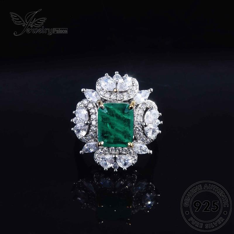 Perhiasanpalace Set Persegi Asli925 Kalung Perak Fashion Zamrud Wanita S335