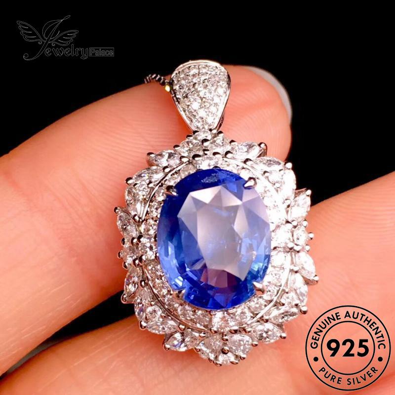 Jewelrypalace Set Telur925 Perak Mulia Wanita Kalung Bentuk Safir Asli S380