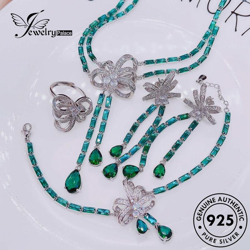 Perhiasanpalace Set Dasi Perak Wanita925 Emerald Original Kalung Busur S459