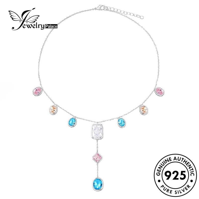 Perhiasantempat Wanita Kalung Set Asli Manis925 Perak Aquamarine S461