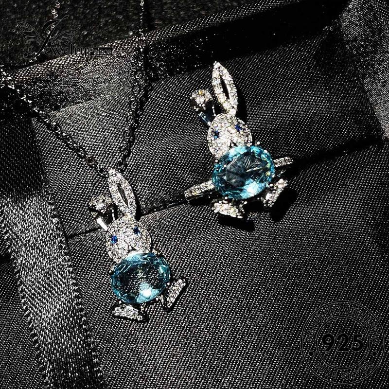 Tempat Perhiasan Wanita Asli Set Kalung Perak925 Aquamarine Bunny Cute S431