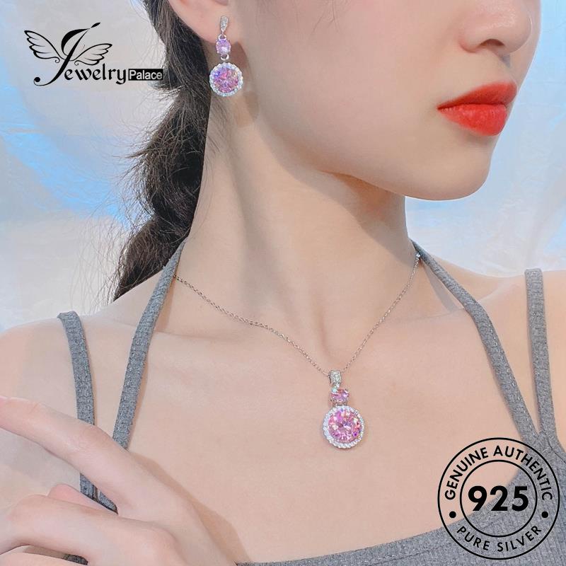 Jewelrypalace Asli Pink Wanita Sakura Romantis Perak925 Set Kalung Berlian Kristal S505