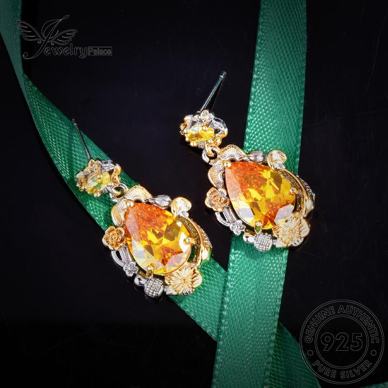 Perhiasantempat Wanita Set Kalung Asli Perak925 Citrine Gold Bertekstur S478