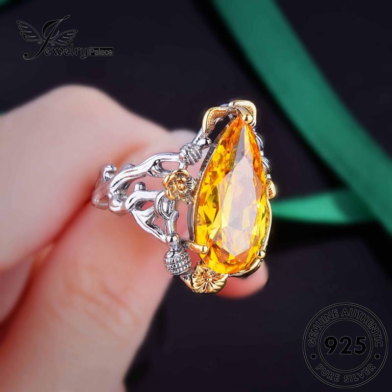 Perhiasantempat Wanita Set Kalung Asli Perak925 Citrine Gold Bertekstur S478