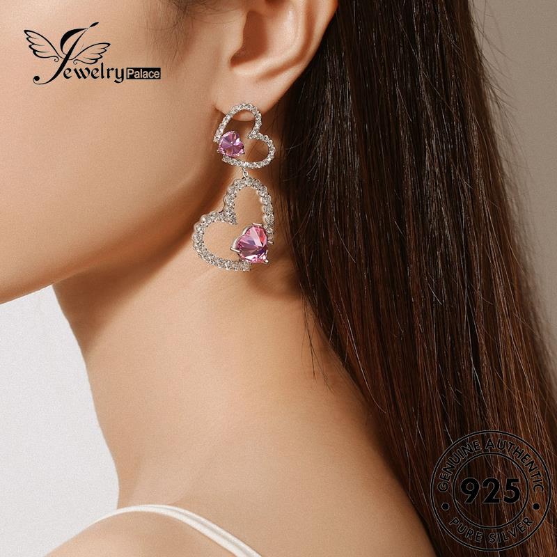 Jewelrypalace Pink925 Set Berlian Asli Kalung Love Wanita Silver Kristal S482