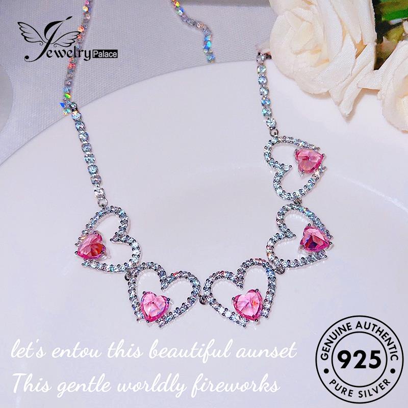 Jewelrypalace Pink925 Set Berlian Asli Kalung Love Wanita Silver Kristal S482