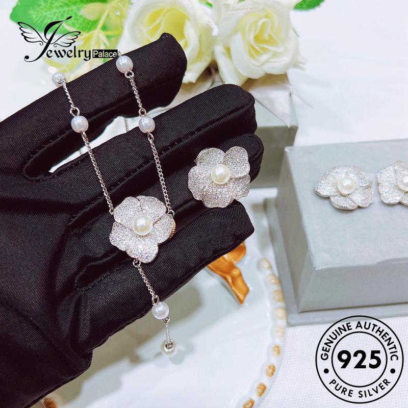 Perhiasantempat Wanita Camelia Perak925Mutiara Kalung Set Asli S529