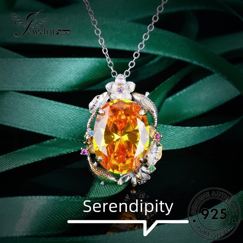 Perhiasanpalace Lotus Wanita925 Daun Perak Citrine Asli Kalung Set S530