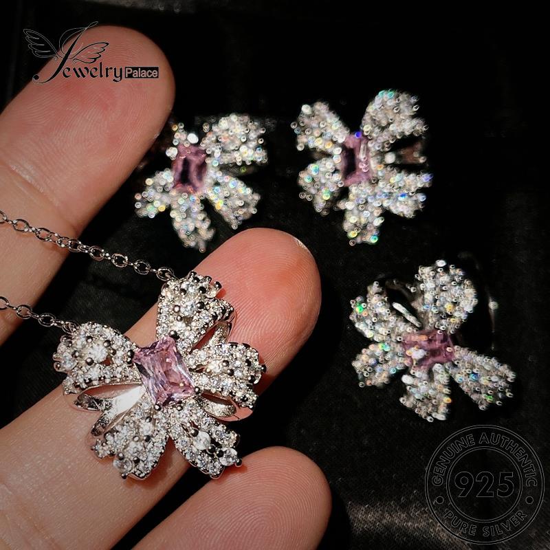 Perhiasantempat Wanita Kalung Perak Pink Kupu Kristal925Asli Set Berlian S532
