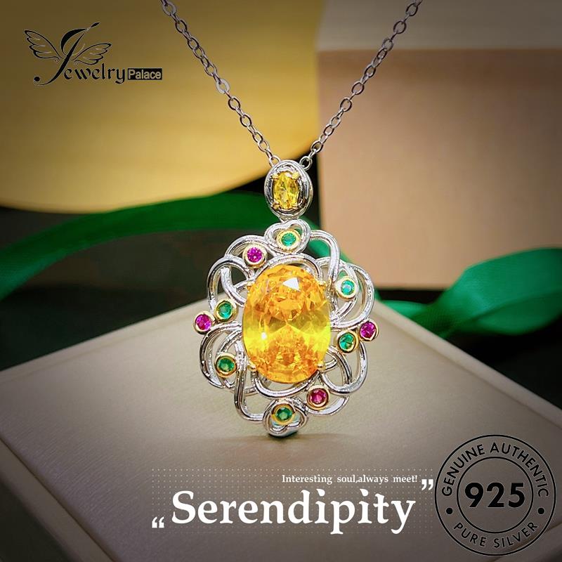 Jewelrypalace Hollow Wanita925 Set Kalung Ukir Asli Citrine Silver S550