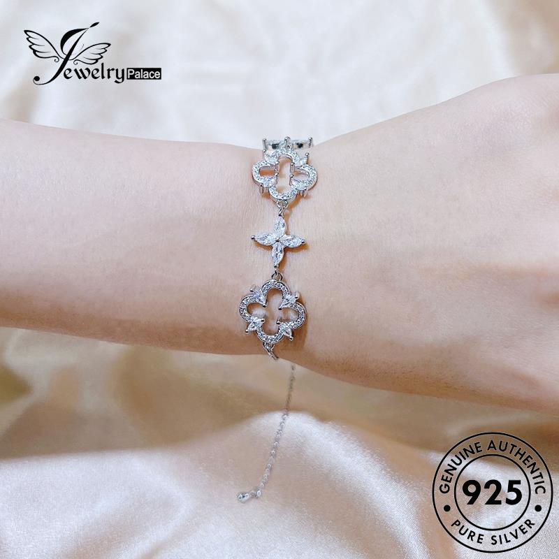 Tempat Perhiasan Wanita Empat925 Kalung Asli Moissanite Daun Set Semanggi Perak Berlian S516