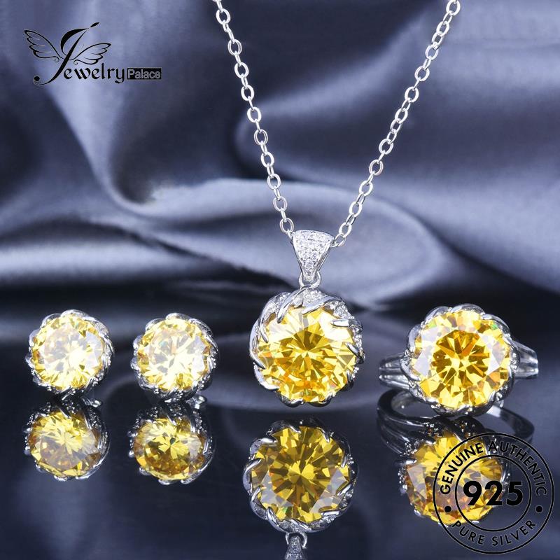 Jewelrypalace925 Set Wanita Kalung Perak Asli Citrine Cerah S561