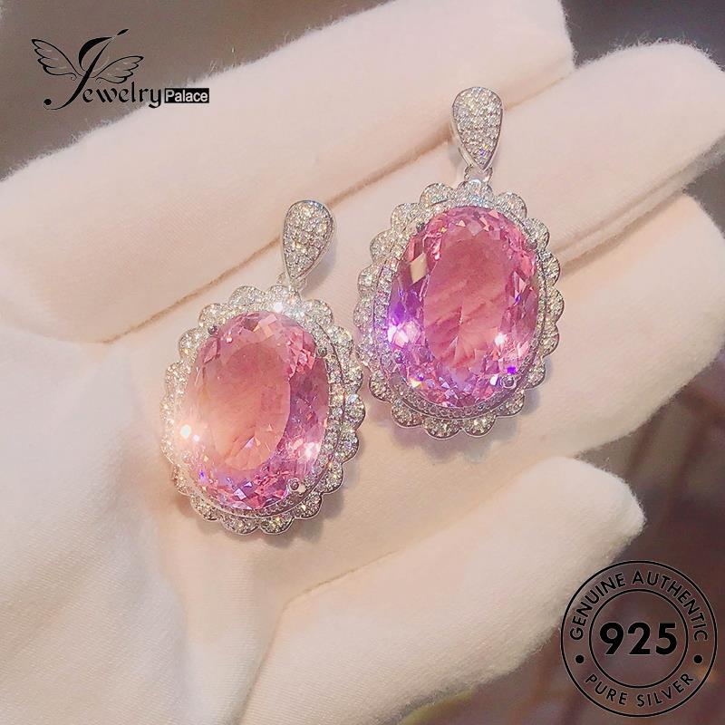 Jewelrypalace Set Bulat Pink Kristal Wanita Asli Kalung Perak Berlian925 S596