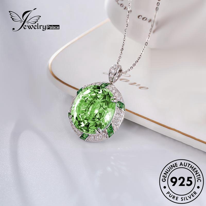 Tempat Perhiasan Wanita925 Set Mendominasi Perak Asli Kalung Zamrud S597
