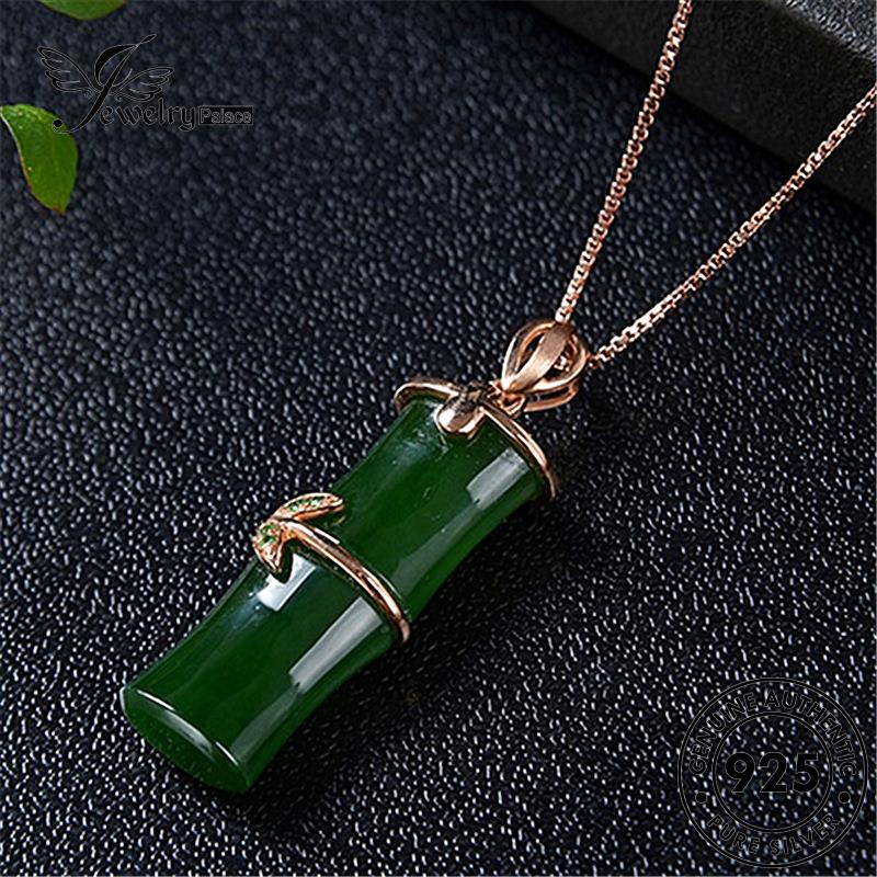 Jewelrypalace Asli Emerald Wanita Kalung Vintage Perak Bambu925 N541