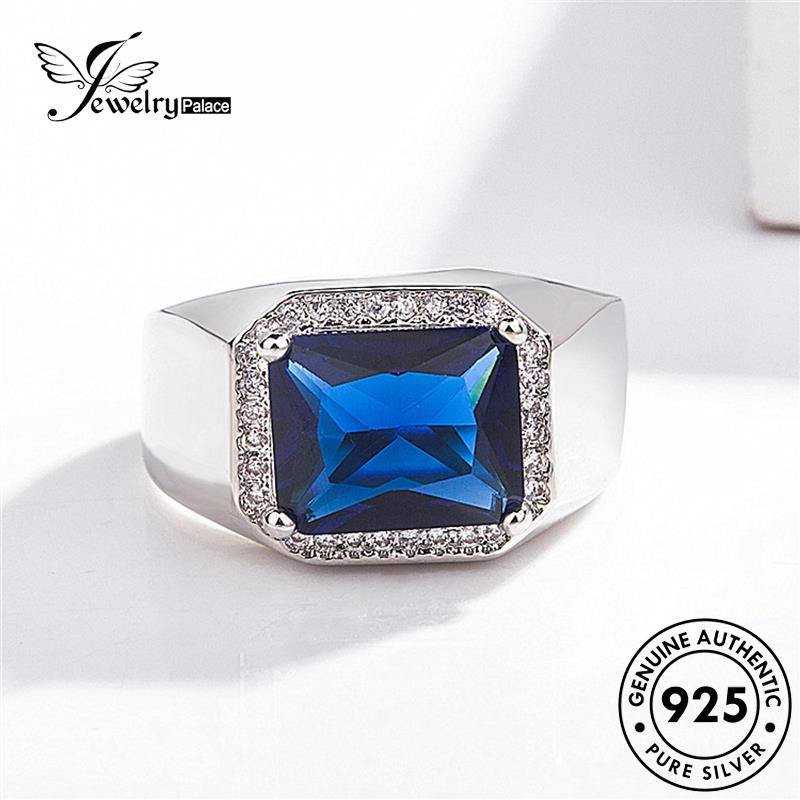 Jewelrypalace Square Domineering Cincin Perak Asli925 Safir Pria R8