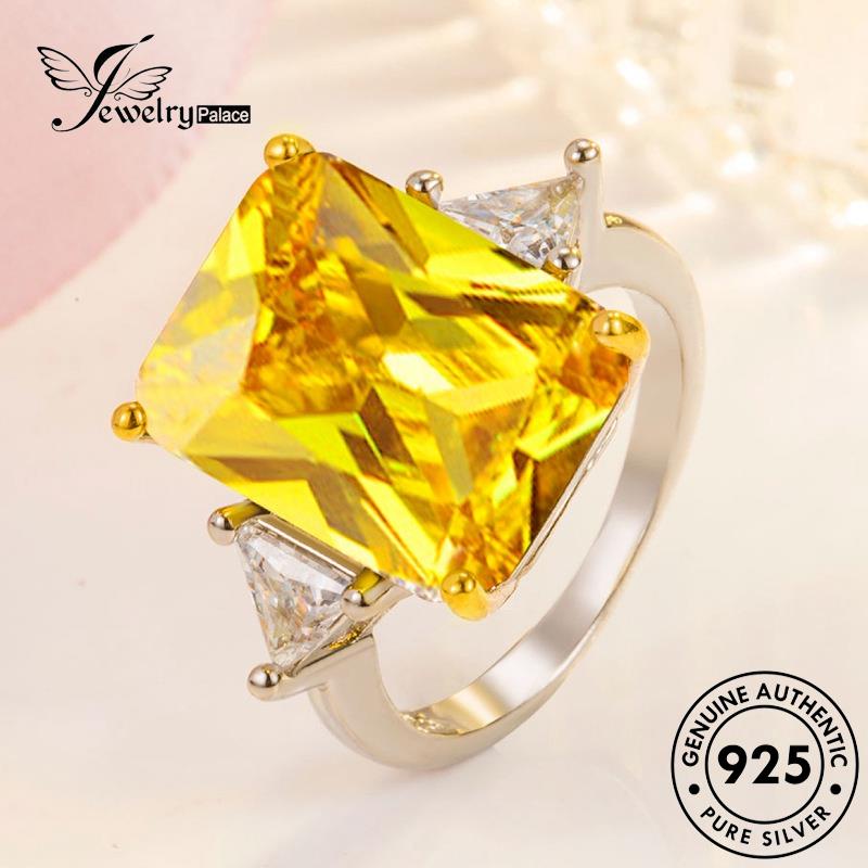 Jewelrypalace Rings Square Personality Wanita Perak Asli925 Citrine R9