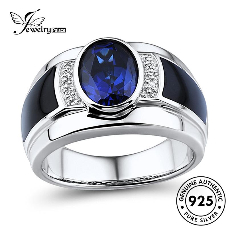 Jewelrypalace Sapphire925 Oval Asli Cincin Perak Fashion Pria R14