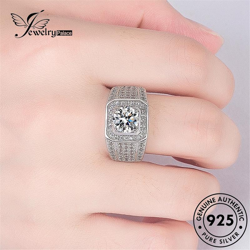 Tempat Perhiasan Cincin Pria Berlian Moissanite Mendominasi Perak925 Asli R87