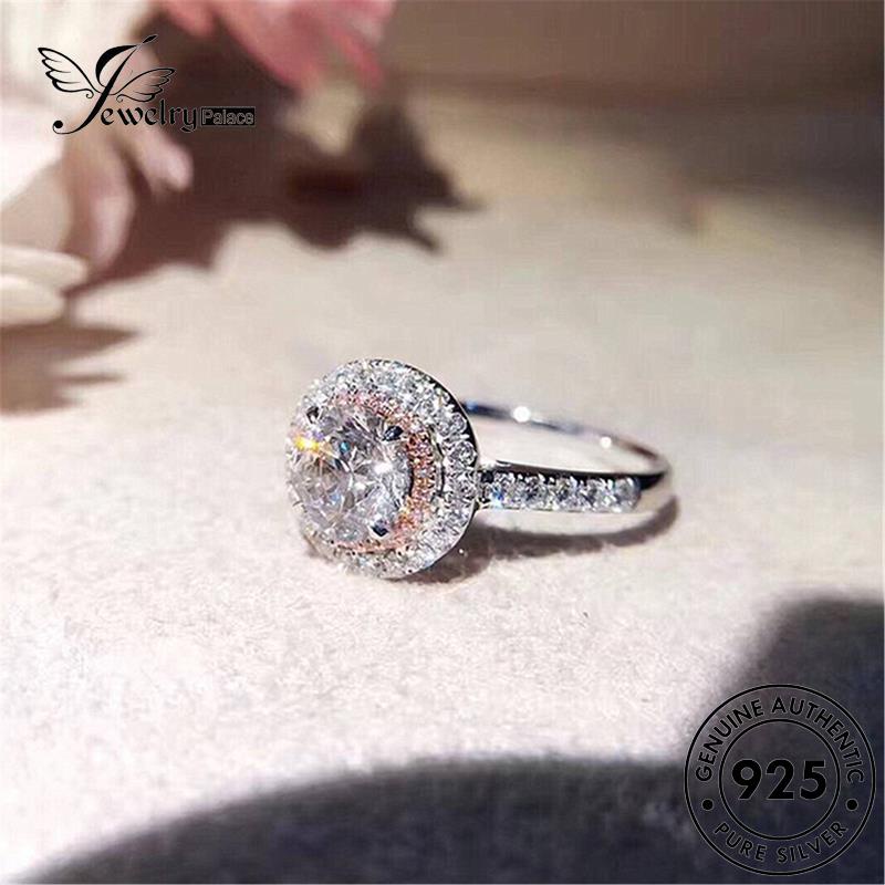 Jewelrypalace Cincin Bulat Wanita Moissanite Asli Fashion Perak925 Berlian R94