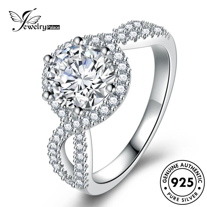 Jewelrypalace Berlian Simple Moissanite Asli 925cincin Lingkaran Wanita Perak R111