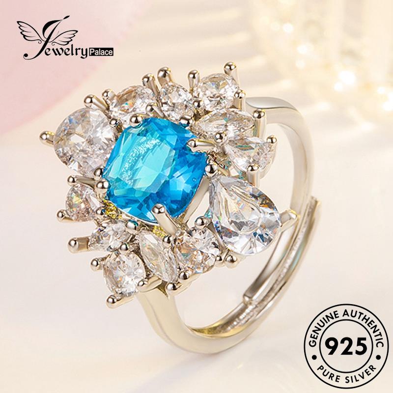 Jewelrypalace Cincin Mata Aquamarine Perak Kuda Wanita Asli925Mewah R240