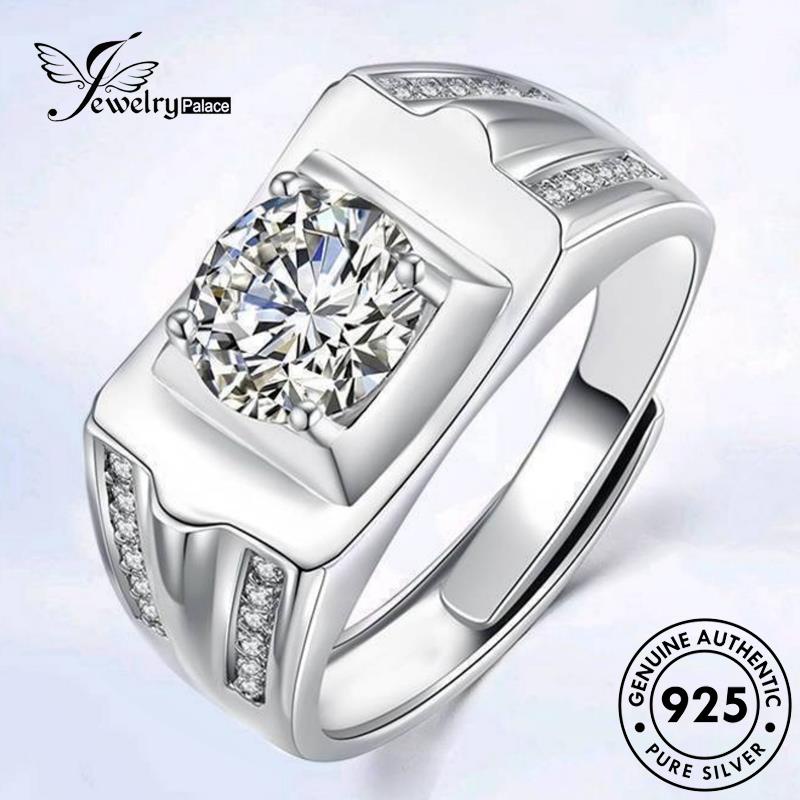 Tempat Perhiasan Pria Berlian Moissanite Asli Simple Perak925Cincin R256