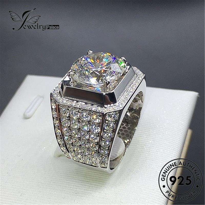 Perhiasantempat Cincin Asli925 Moissanite Pria Berlian Mendominasi Perak R390