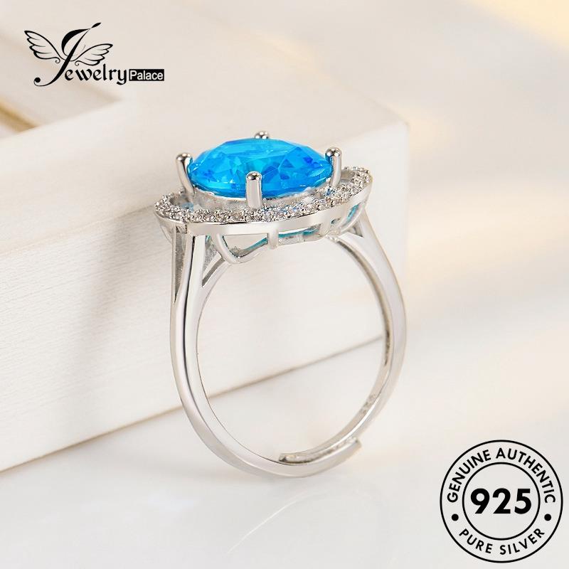 Jewelrypalace Cincin Bunga Aquamarine Asli Temperamen Perak925 Wanita R433