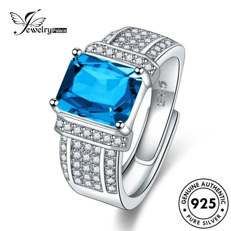 Jewelrypalace Cincin Kepribadian Persegi Asli Aquamarine Wanita Perak925 R435