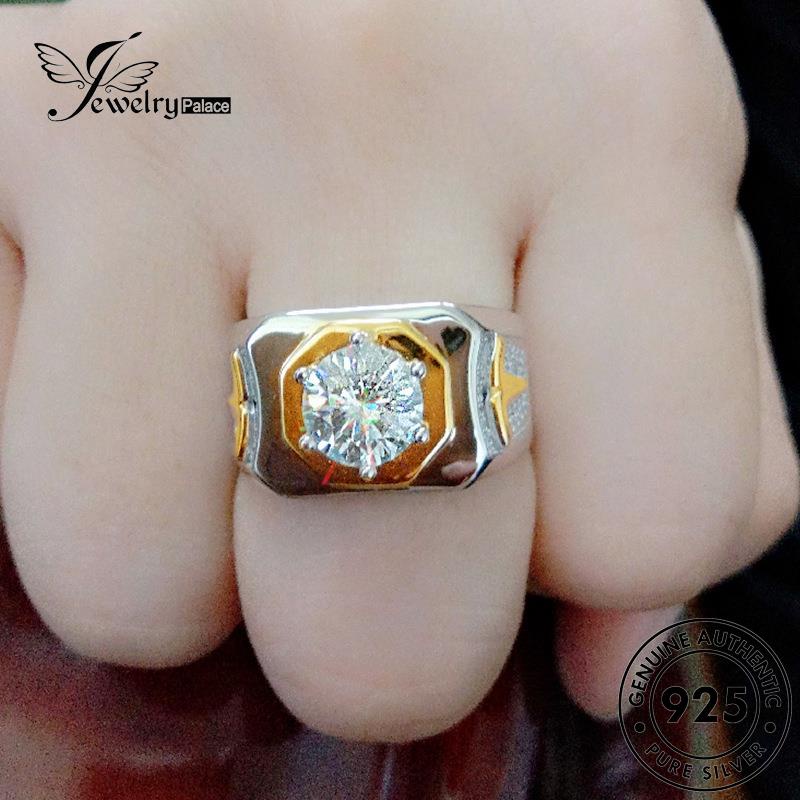 Jewelrypalace Cincin Perak Moissanite Berlian925 Kepribadian Asli Pria Warna R293