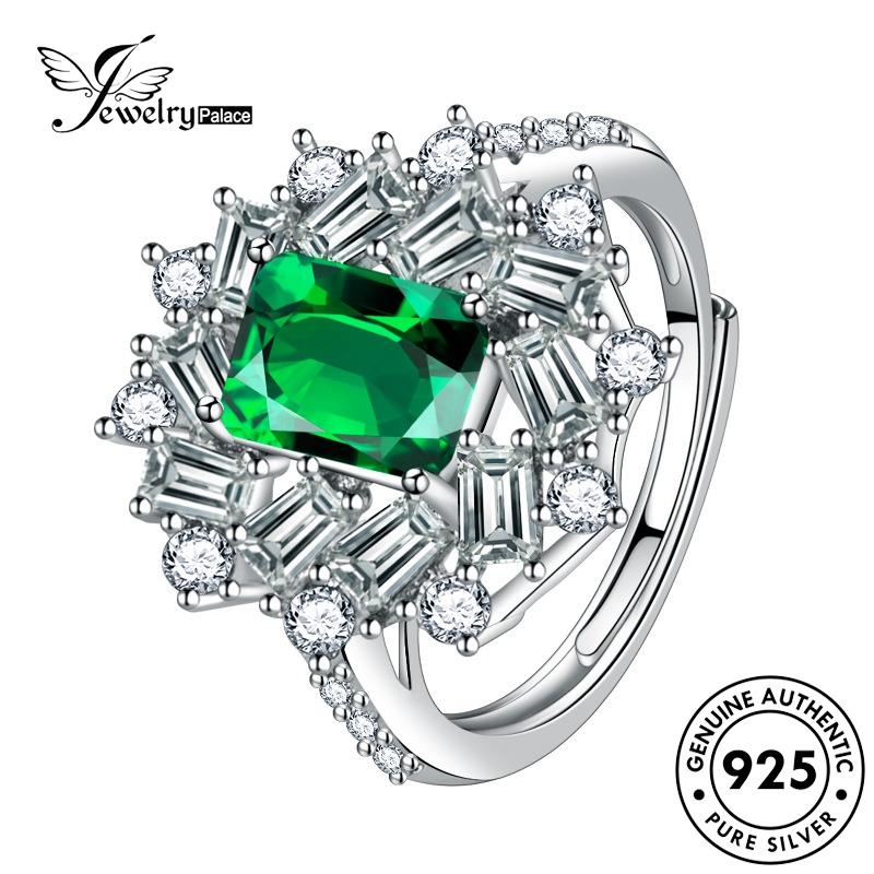 Jewelrypalace Square Perak Asli925 Cincin Wanita Mewah Zamrud R469