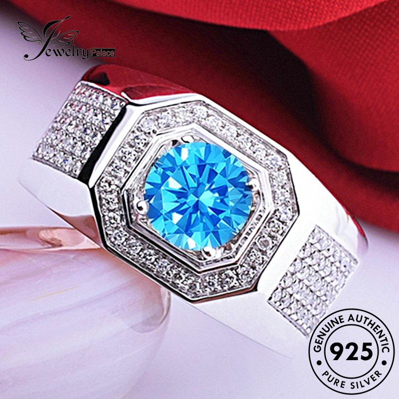 Jewelrypalace Hive925 Cincin Perak Aquamarine Kreatif Asli Pria R487