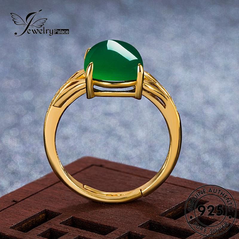 Jewelrypalace Cincin Emas925 Perak Wanita Vintage Asli Oval Giok R559