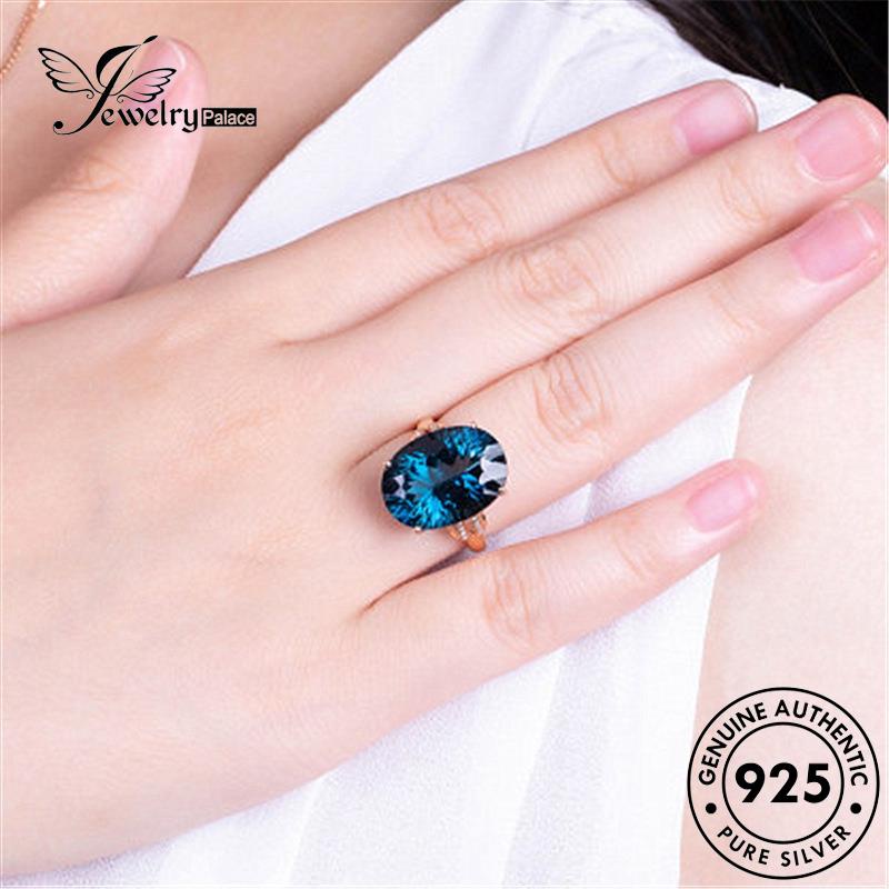 Jewelrypalace Cincin Emas Oval925 Wanita Aquamarine Temperamen Perak Asli R638