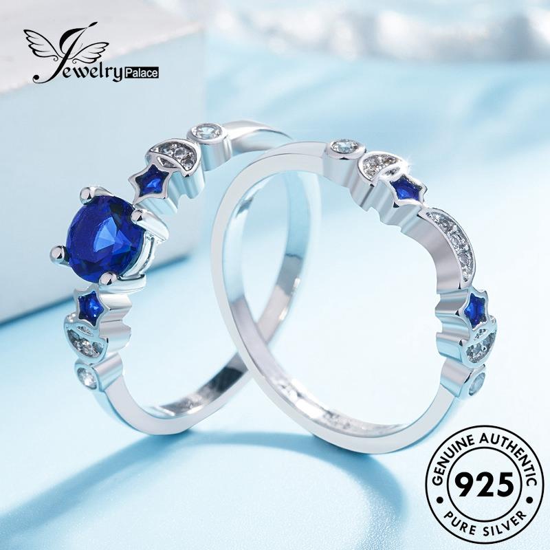 Jewelrypalace Couple Cincin Kreatif Perak Asli Sapphire Moon925 R757