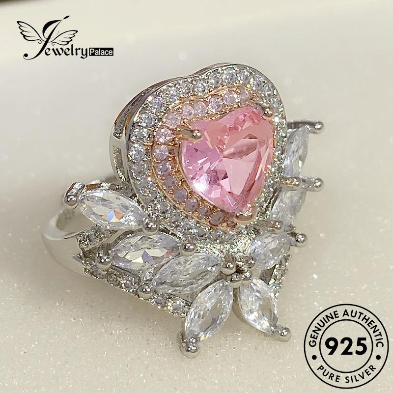 Jewelrypalace Berlian Mewah Asli Wanita Crystal Drop925 Bentuk Perak Cincin Pink R924