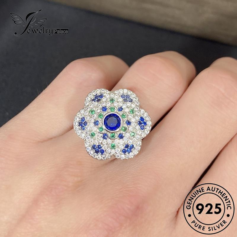 Jewelrypalace Perak Asli925 Cincin Safir Wanita Bunga Kreatif R929