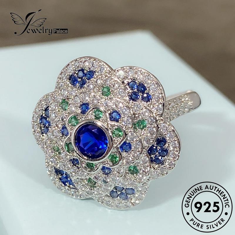 Jewelrypalace Perak Asli925 Cincin Safir Wanita Bunga Kreatif R929