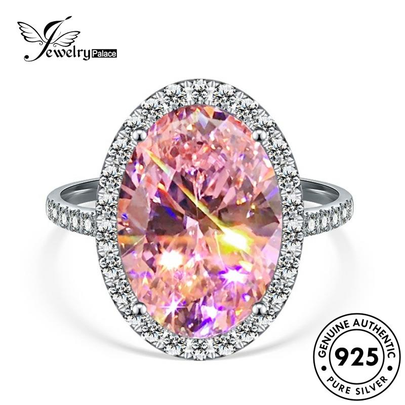 Jewelrypalace Personality Pink925 Asli Wanita Oval Perak Emas Kristal Berlian Rings R939