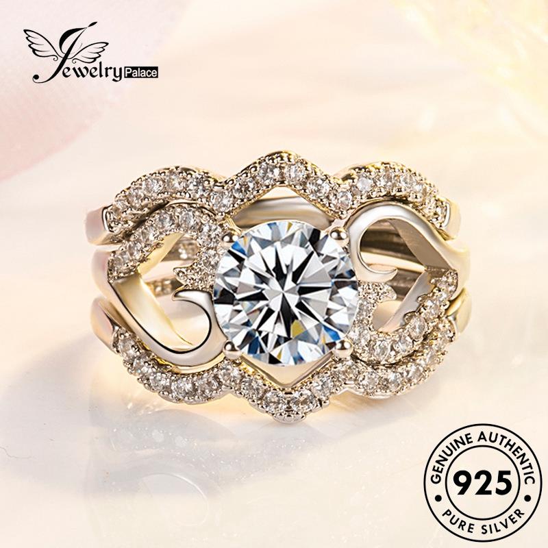 Jewelrypalace Moissanite925 Cakar Empat Emas Asli Perak Mewah Cincin Couple Berlian R1099